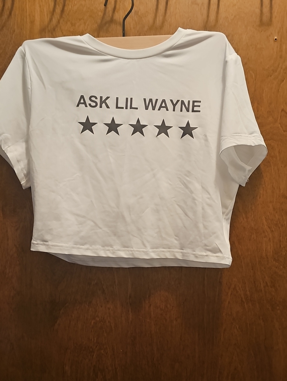 SHEIN White Baby Tee Crop Top with BLACK "ASK LIL WAYNE" Print